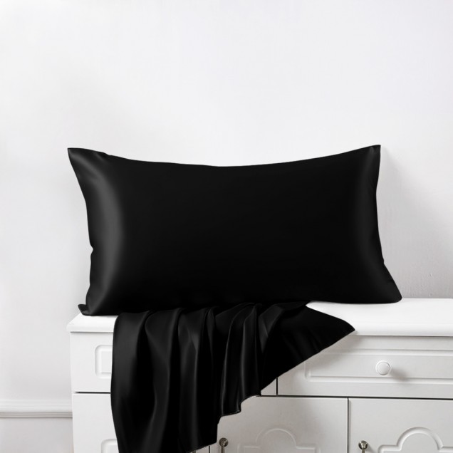 Black 22 Momme Mulberry Silk Pillowcase with Hidden Zipper Canada Black 22 Momme Mulberry Silk Pillowcase with Hidden Zipper Canada