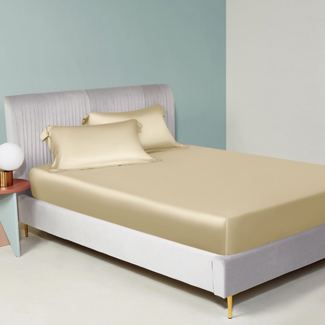 Champagne 22 Momme Mulberry Silk Fitted Sheet Canada Champagne 22 Momme Mulberry Silk Fitted Sheet Canada