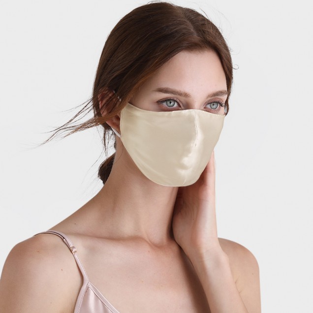 Champagne & White Double-Sided 22 Momme Silk Face Mask Canada