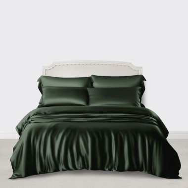Hunter Green 3 PCS 22 Momme Mulberry Silk Duvet Cover Set Canada