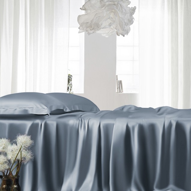 Misty Blue 22 Momme Mulberry Silk Fitted Sheet Canada Misty Blue 22 Momme Mulberry Silk Fitted Sheet Canada