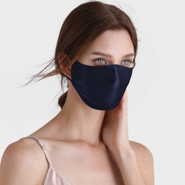 Navy & Black Double-Sided 22 Momme Silk Face Mask Canada Navy & Black Double-Sided 22 Momme Silk Face Mask Canada