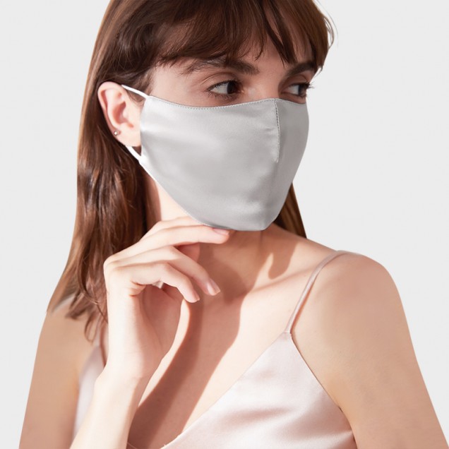 Silver & White Double-Sided 22 Momme Silk Face Mask Canada Silver & White Double-Sided 22 Momme Silk Face Mask Canada