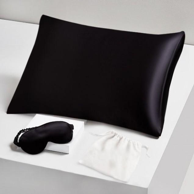 Two Piece Silk Gift Set Black Pillowcase & Eye Mask Canada Two Piece Silk Gift Set Black Pillowcase & Eye Mask Canada