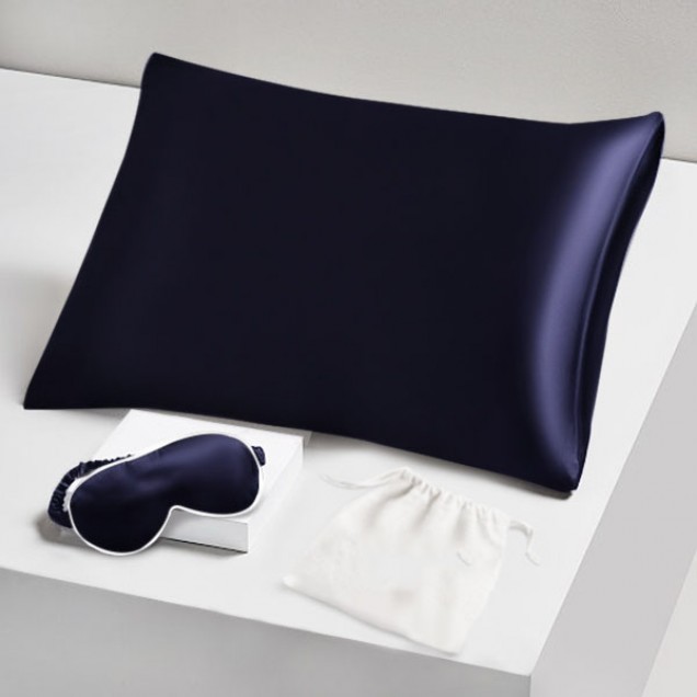 Two Piece Silk Gift Set Navy Pillowcase & Eye Mask Canada Two Piece Silk Gift Set Navy Pillowcase & Eye Mask Canada