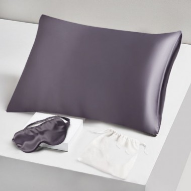 Two Piece Silk Gift Set Slate Gray Pillowcase & Eye Mask Canada